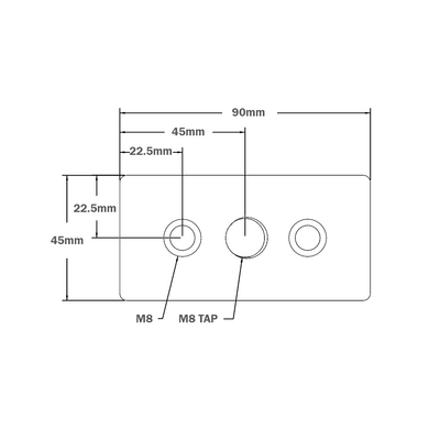 32-4590M16-0 MODULAR SOLUTIONS FEET AND CASTERS PART CONNECTING PLATE 45 X 90 M16 HOLE W/ HARDWARE